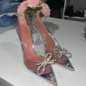 Amina Muaddi Rosie 95mm Crystal Bow Glass Pumps